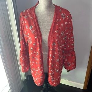 No Boundaries Juniors Large Rust Orange Lace and Floral Kimono Cardigan Size XXL